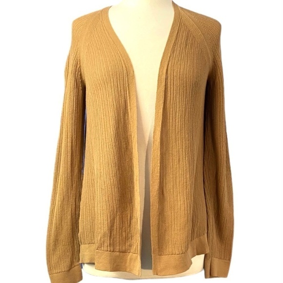 EILEEN FISHER Organic Cotton Open Front L/S Ribbed Mocha Caramel Cardigan S - Picture 1 of 8